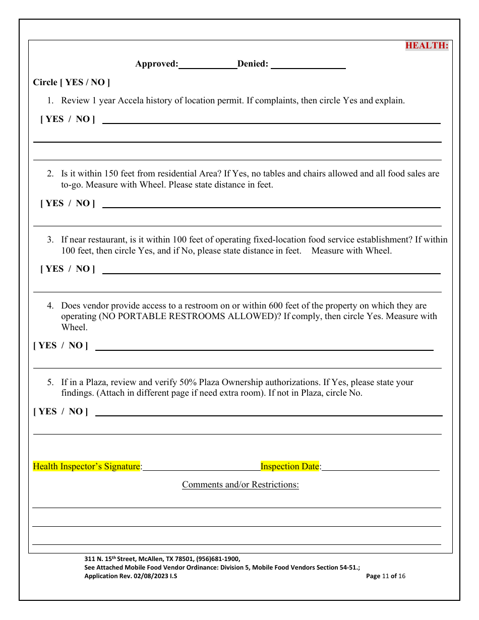 Application for Mobile Food Vendor - food Trailers / Trucks - City of McAllen, Texas, Page 11