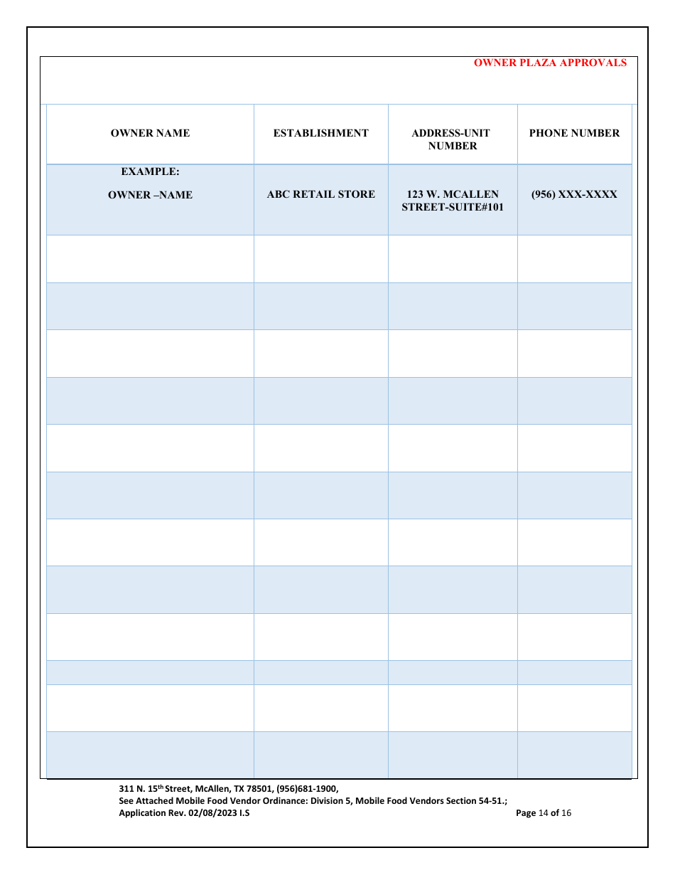 Application for Mobile Food Vendor - food Trailers / Trucks - City of McAllen, Texas, Page 14