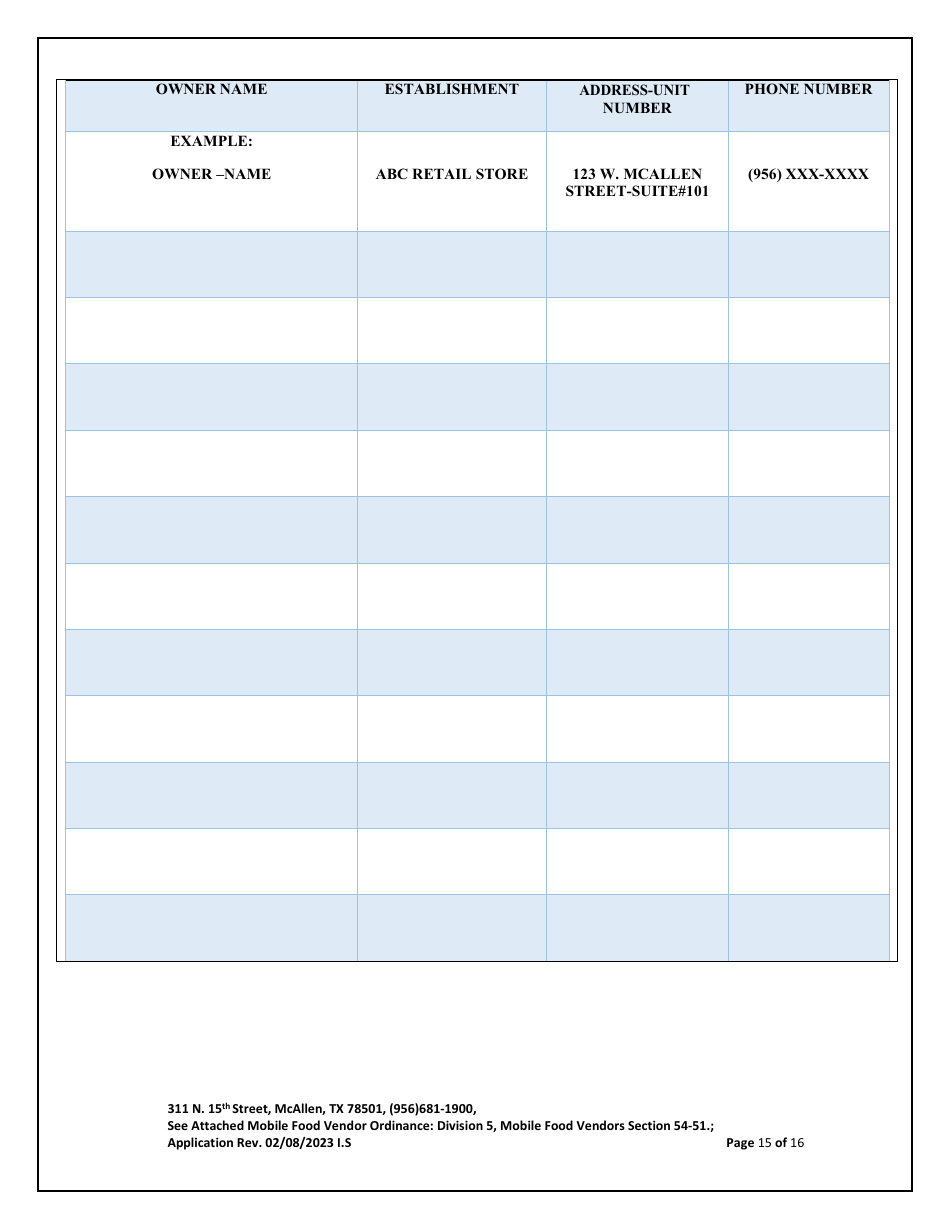 Application for Mobile Food Vendor - food Trailers / Trucks - City of McAllen, Texas, Page 15
