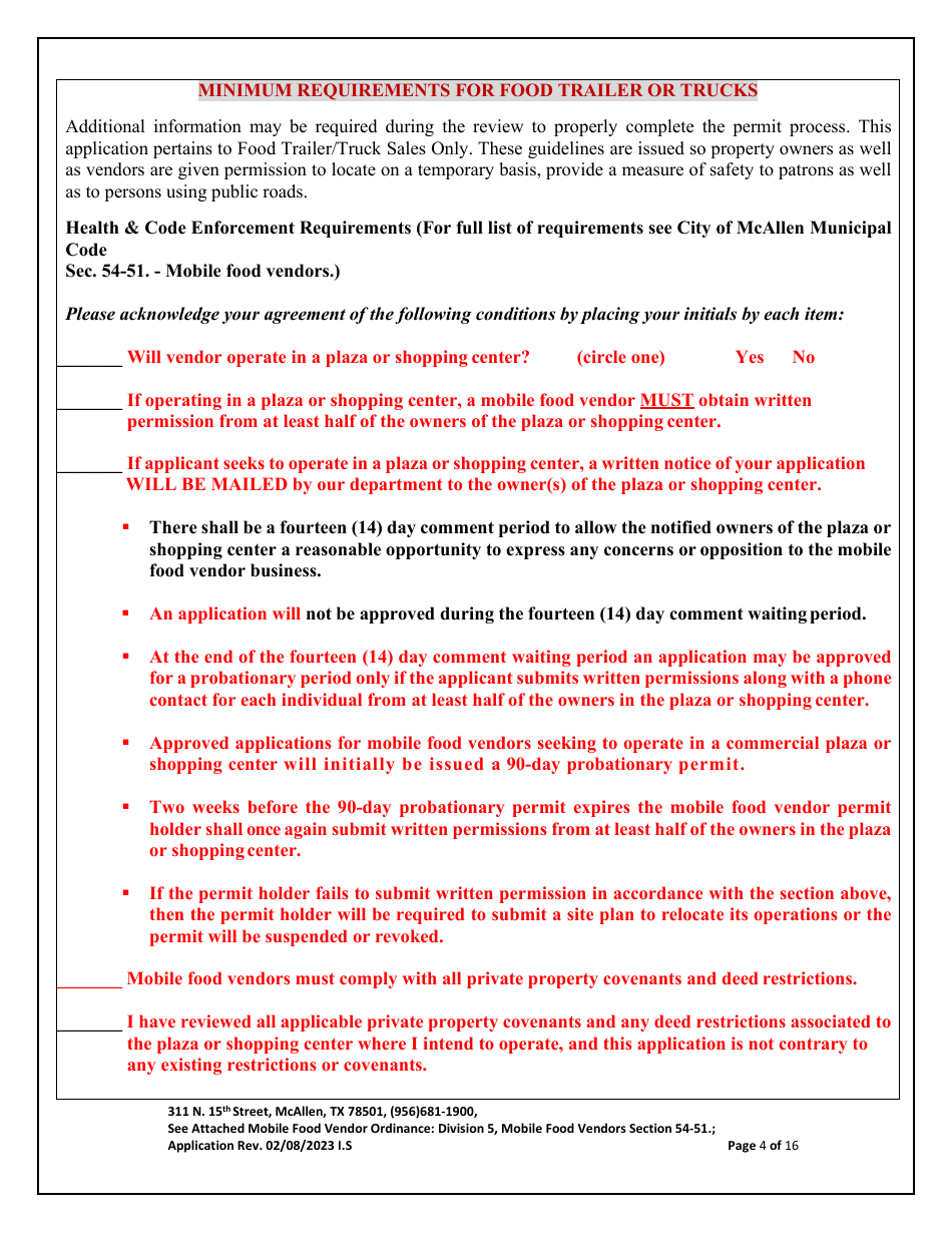 Application for Mobile Food Vendor - food Trailers / Trucks - City of McAllen, Texas, Page 4