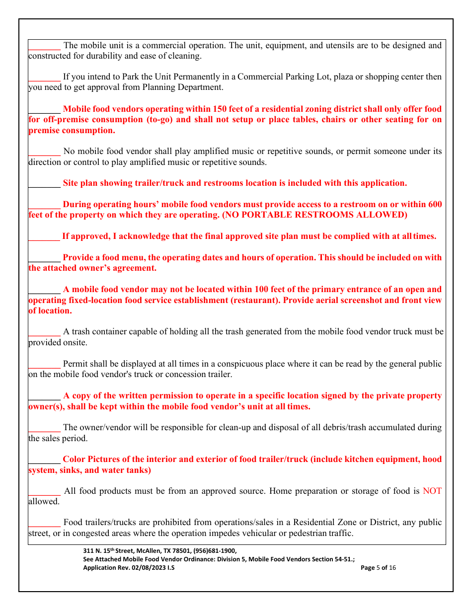 Application for Mobile Food Vendor - food Trailers / Trucks - City of McAllen, Texas, Page 5