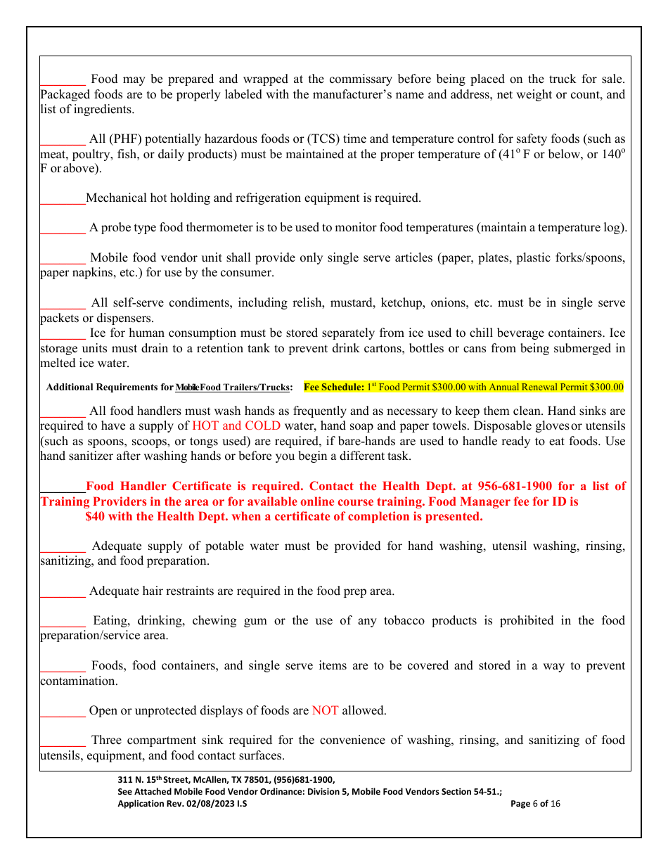 Application for Mobile Food Vendor - food Trailers / Trucks - City of McAllen, Texas, Page 6