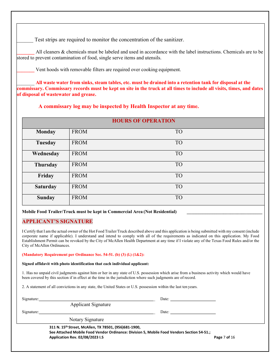Application for Mobile Food Vendor - food Trailers / Trucks - City of McAllen, Texas, Page 7