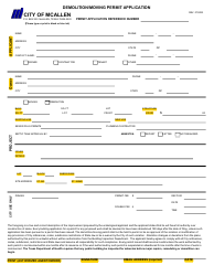 Document preview: Demolition/Moving Permit Application - City of McAllen, Texas