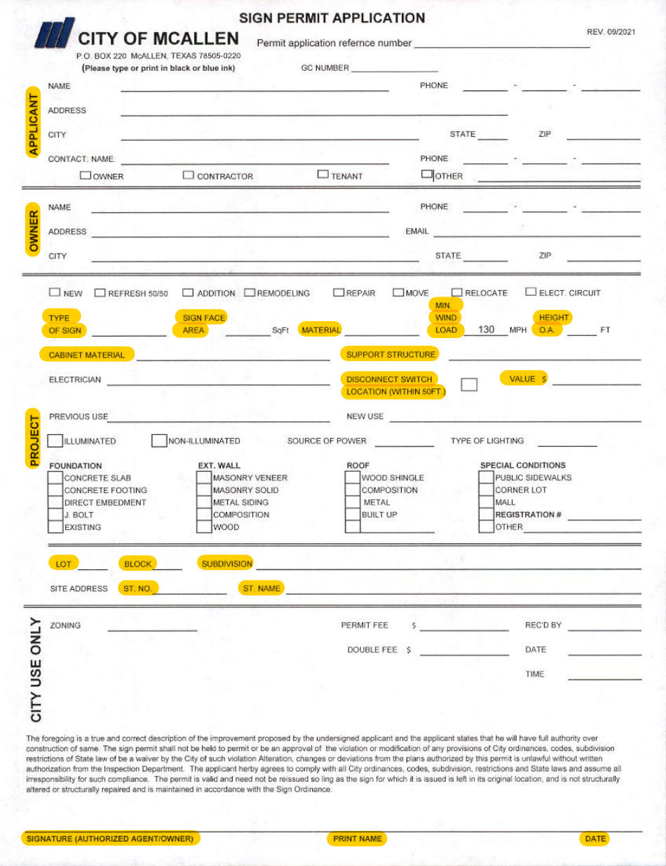 Sign Permit Application - City of McAllen, Texas, Page 1