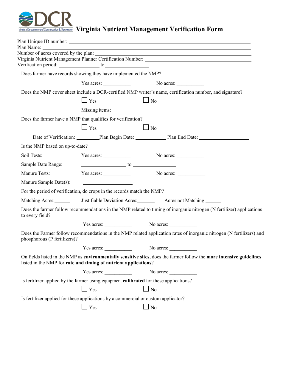 Form 199-244 Virginia Nutrient Management Verification Form - Virginia, Page 1