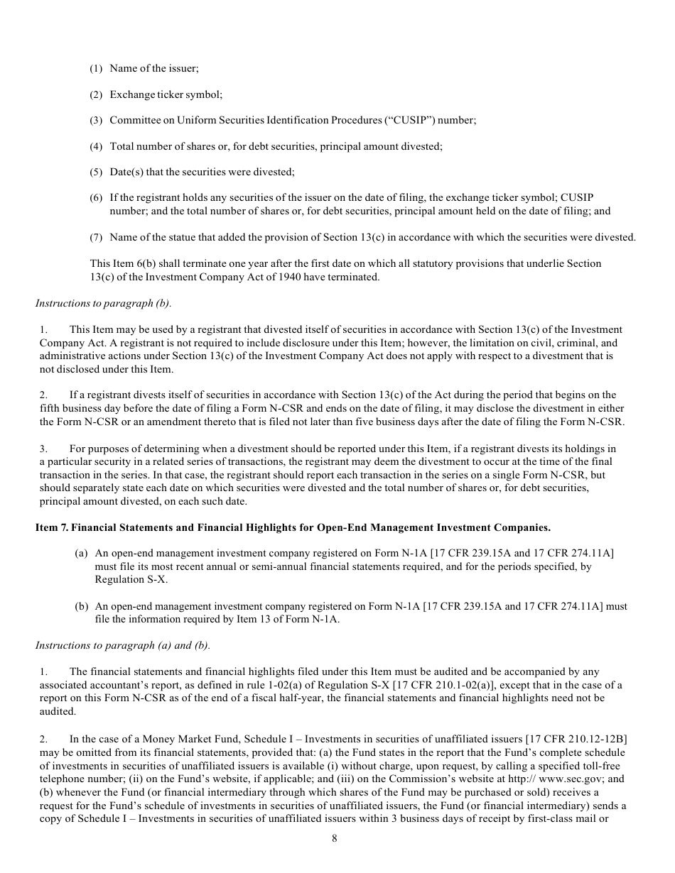 Form N-CSR (SEC Form 2569) Certified Shareholder Report of Registered Management Investment Companies, Page 9