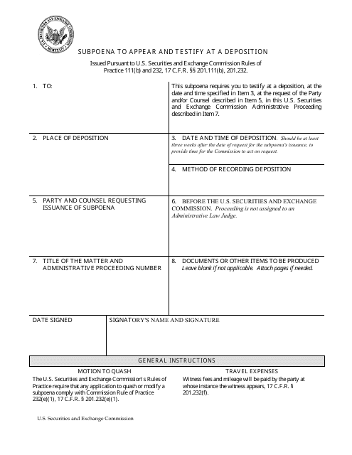 Subpoena to Appear and Testify at a Deposition Download Pdf