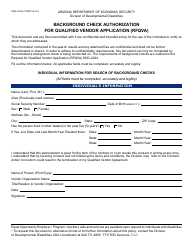Document preview: Form DDD-2222A Background Check Authorization for Qualified Vendor Application (Rfqva) - Arizona
