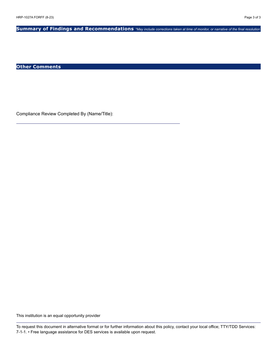 Form HRP-1027A Usda Compliance Review - Arizona, Page 3
