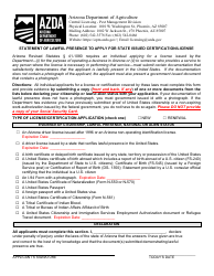 Document preview: Statement of Lawful Presence to Apply for State Issued Certification/License - Arizona