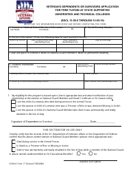Document preview: SDDVA Form 17 Veteran's Dependents or Survivors Application for Free Tuition at State Supported Universities and Technical Colleges - South Dakota