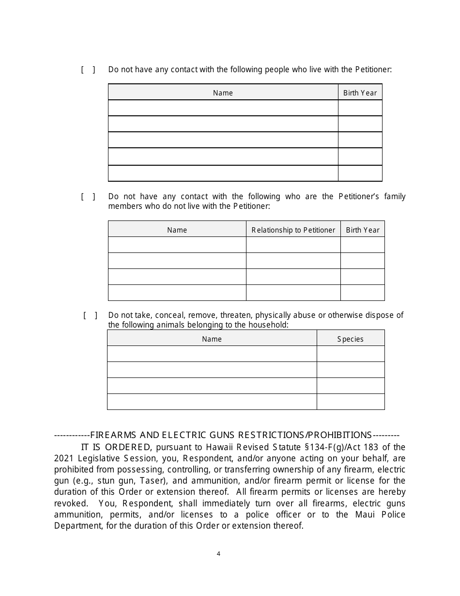 Form 2F-P-473 Temporary Restraining Order - Hawaii, Page 4