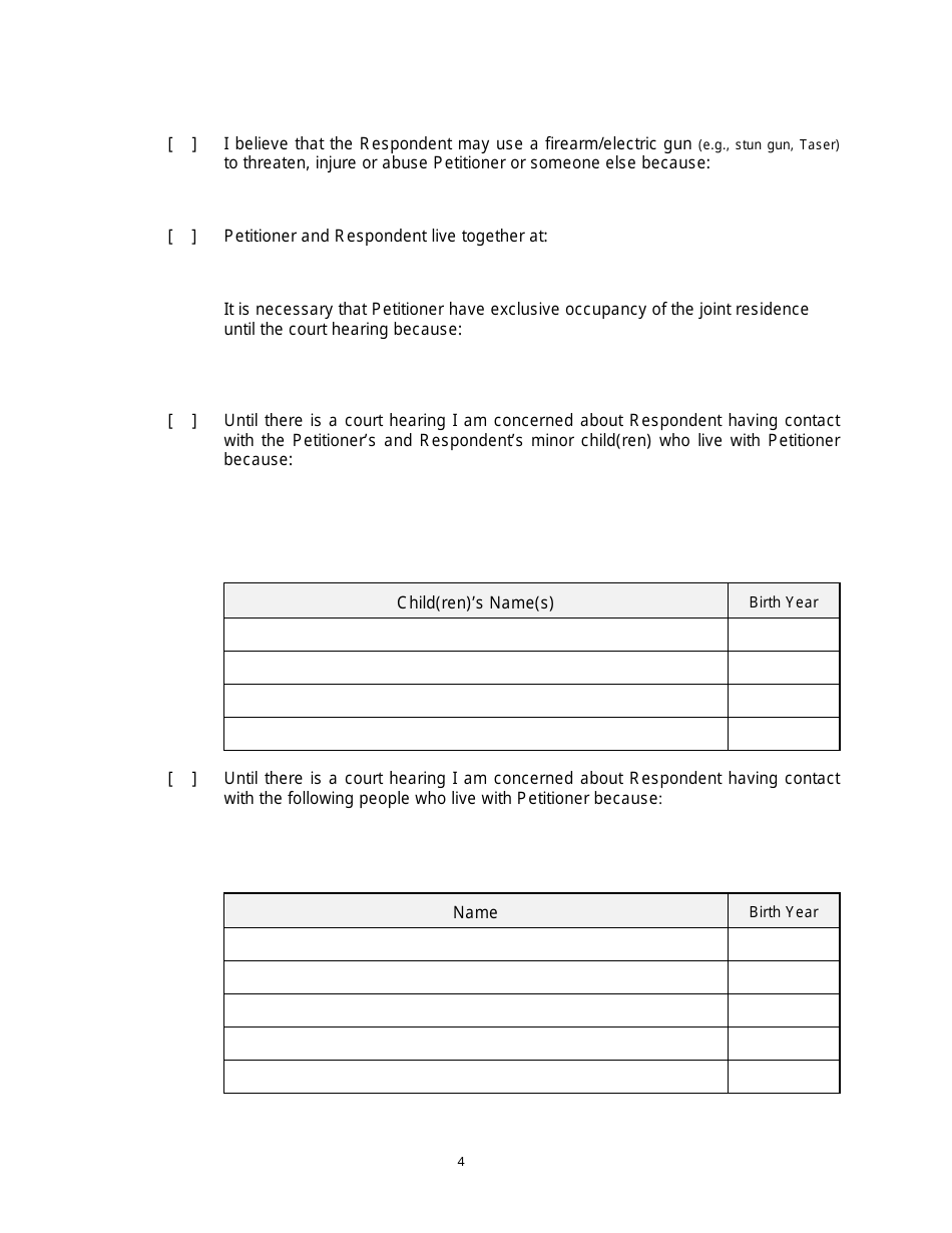 Form 2F-P-471 Ex Parte Petition for an Hrs 586 Temporary Restraining Order - Hawaii, Page 4