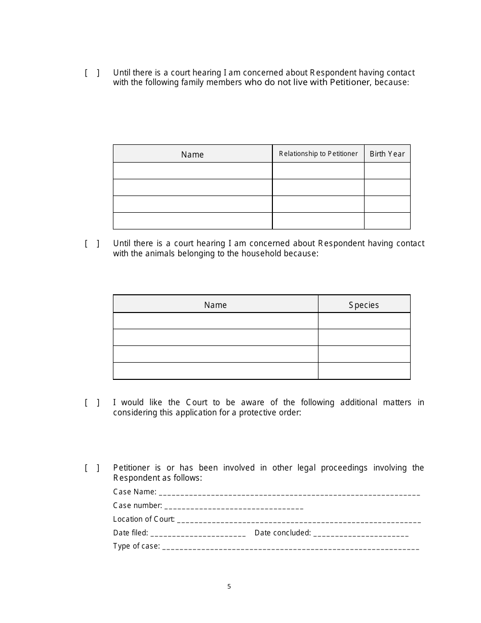 Form 2F-P-471 Ex Parte Petition for an Hrs 586 Temporary Restraining Order - Hawaii, Page 5