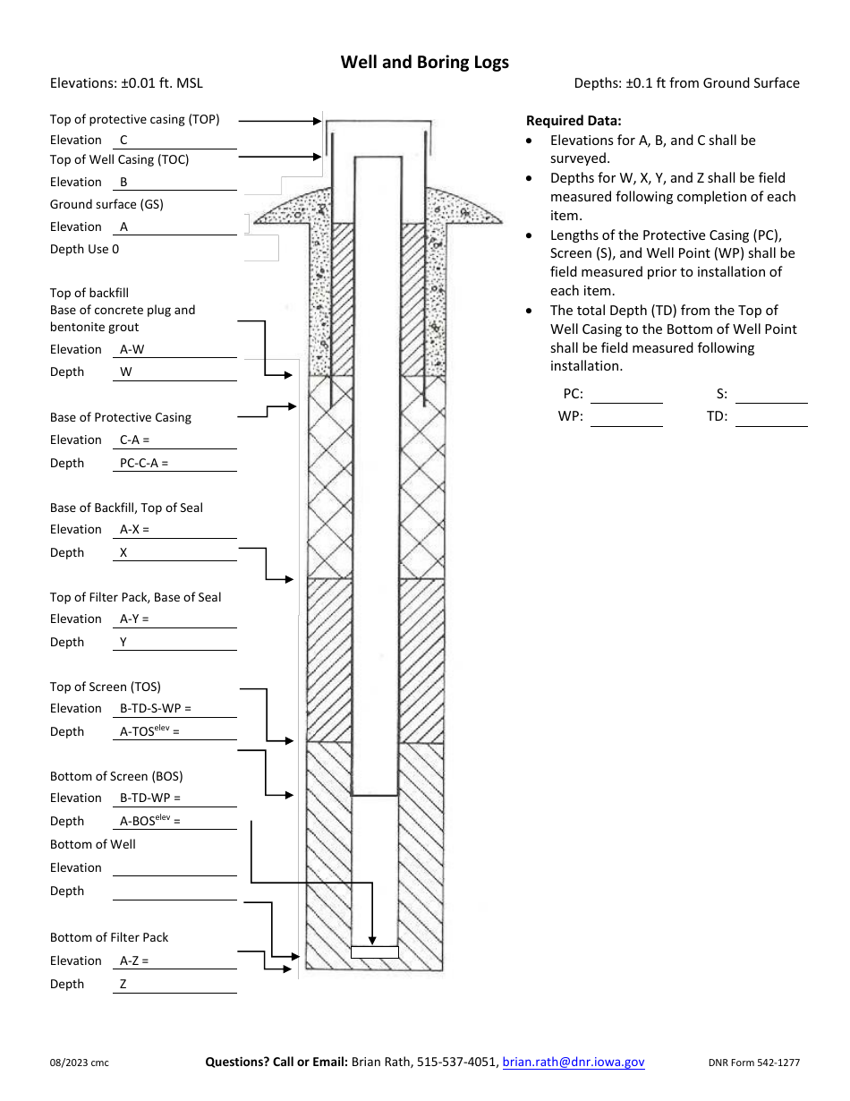 DNR Form 542-1277 Monitoring Well / Piezometer Construction Documentation Form - Iowa, Page 3