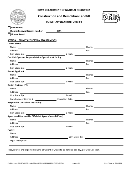 DNR Form 50 (542-1608)  Printable Pdf