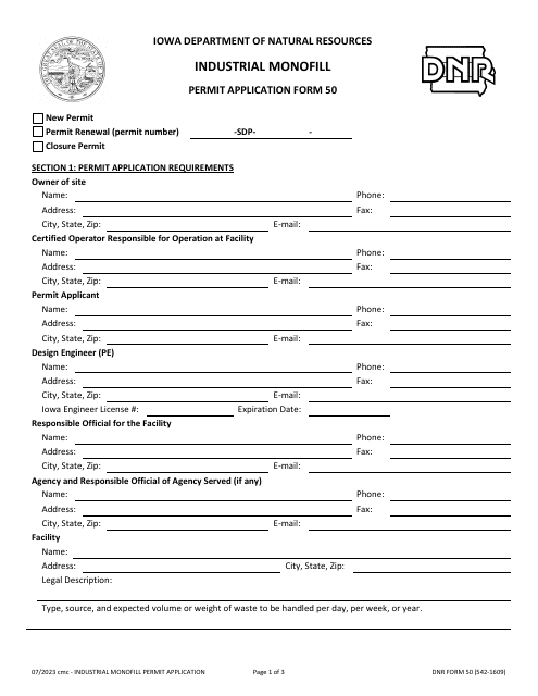 DNR Form 50 (542-1609)  Printable Pdf