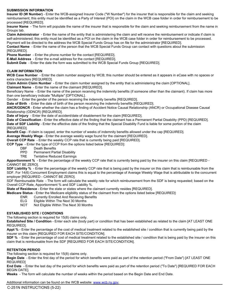 Form C-251N Insurers Notification of Initial Request for Reimbursement Under Wcl Section 14(6) or Section 15(8) - New York, Page 2