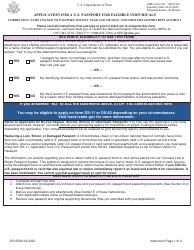 Document preview: Form DS-5504 Application for a U.S. Passport for Eligible Individuals - Correction, Name Change to Passport Issued 1 Year Ago or Less, and Limited Passport Replacement