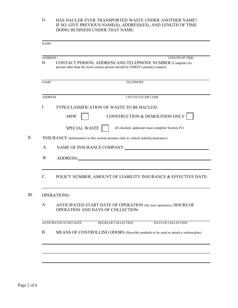 Commercial Hauler  Special Waste Hauler Registration Form - New Mexico, Page 2