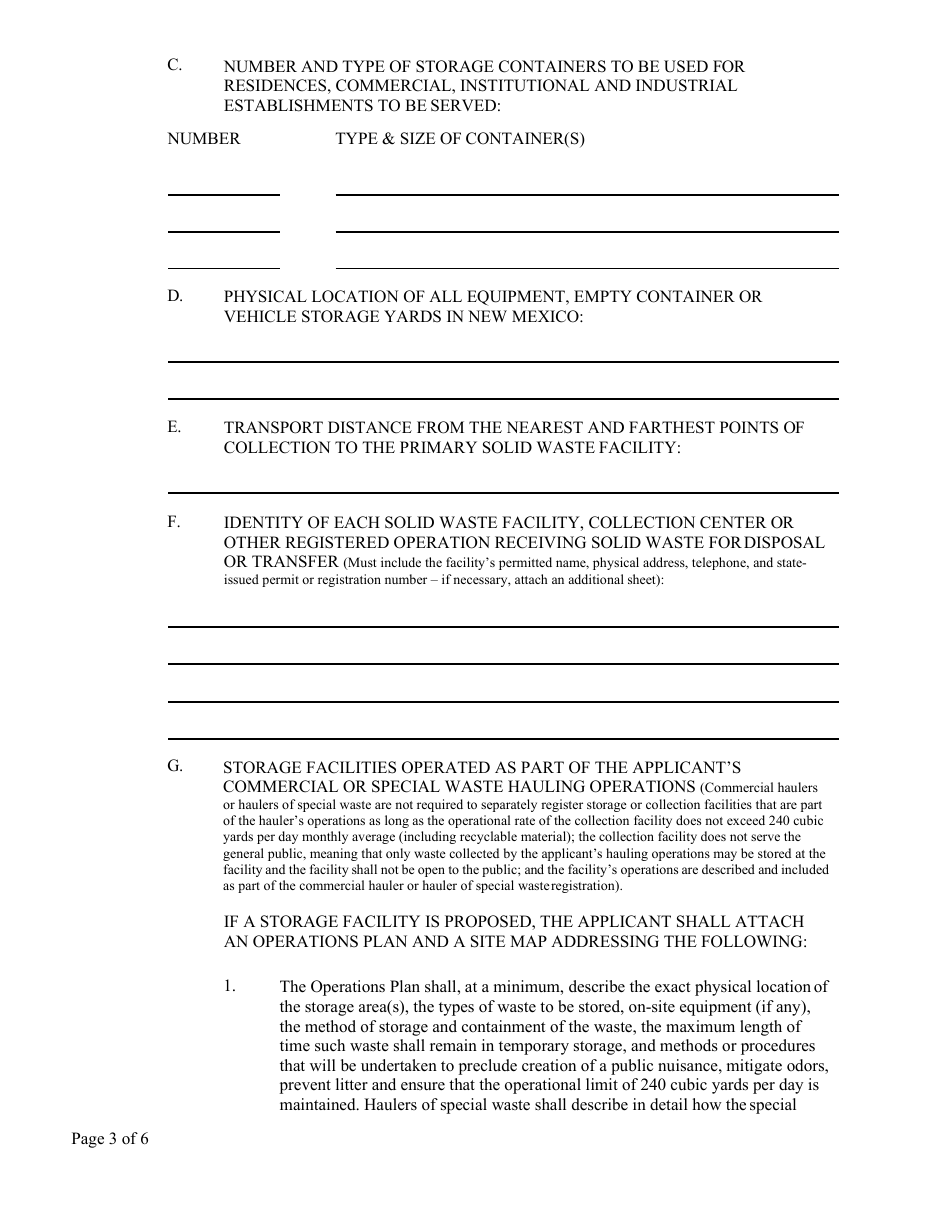 Commercial Hauler  Special Waste Hauler Registration Form - New Mexico, Page 3