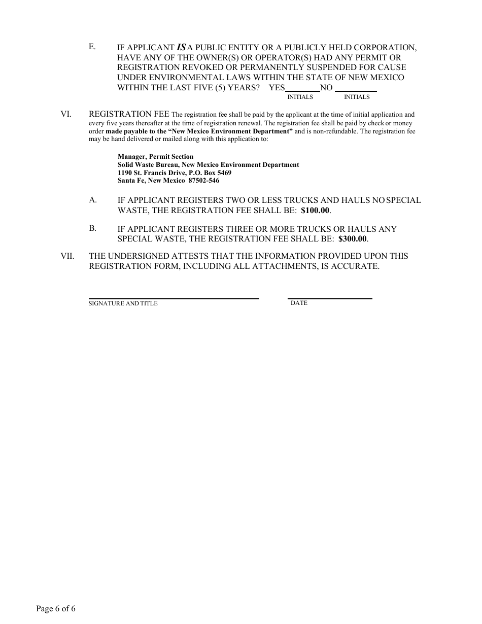 Commercial Hauler  Special Waste Hauler Registration Form - New Mexico, Page 6