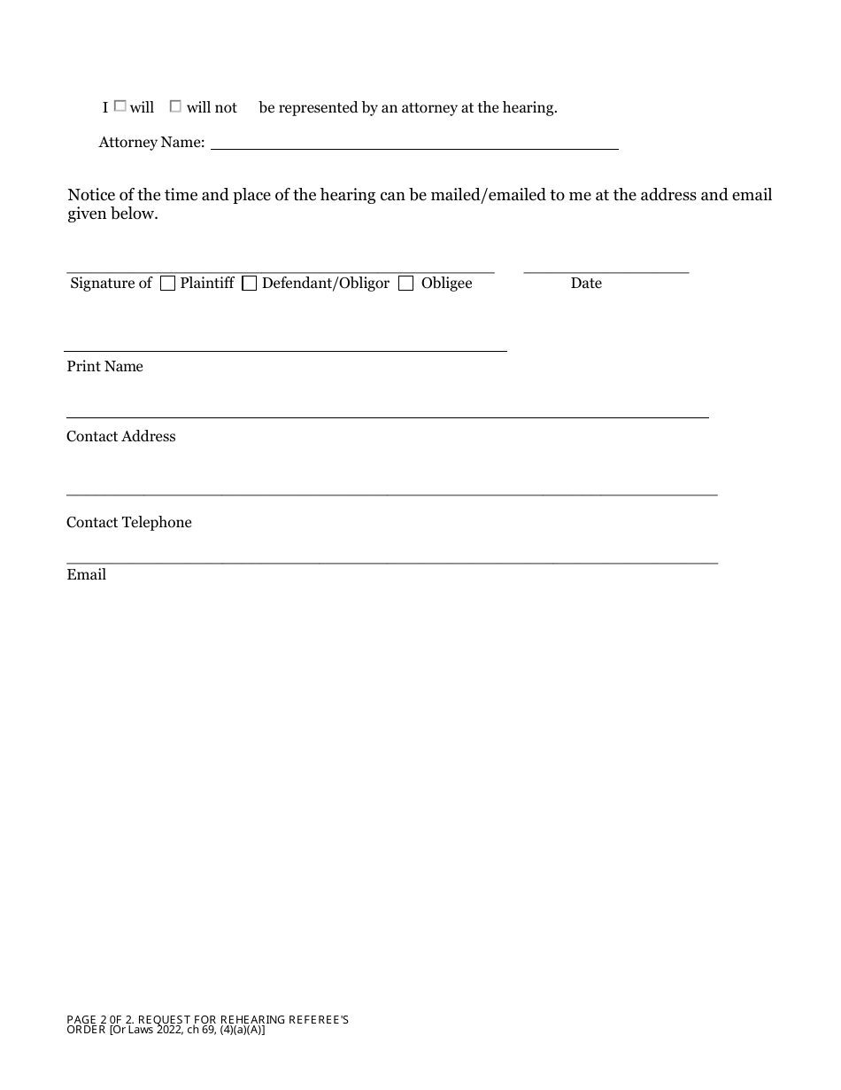 Request for Rehearing of Child Support Referees Order - Oregon, Page 2