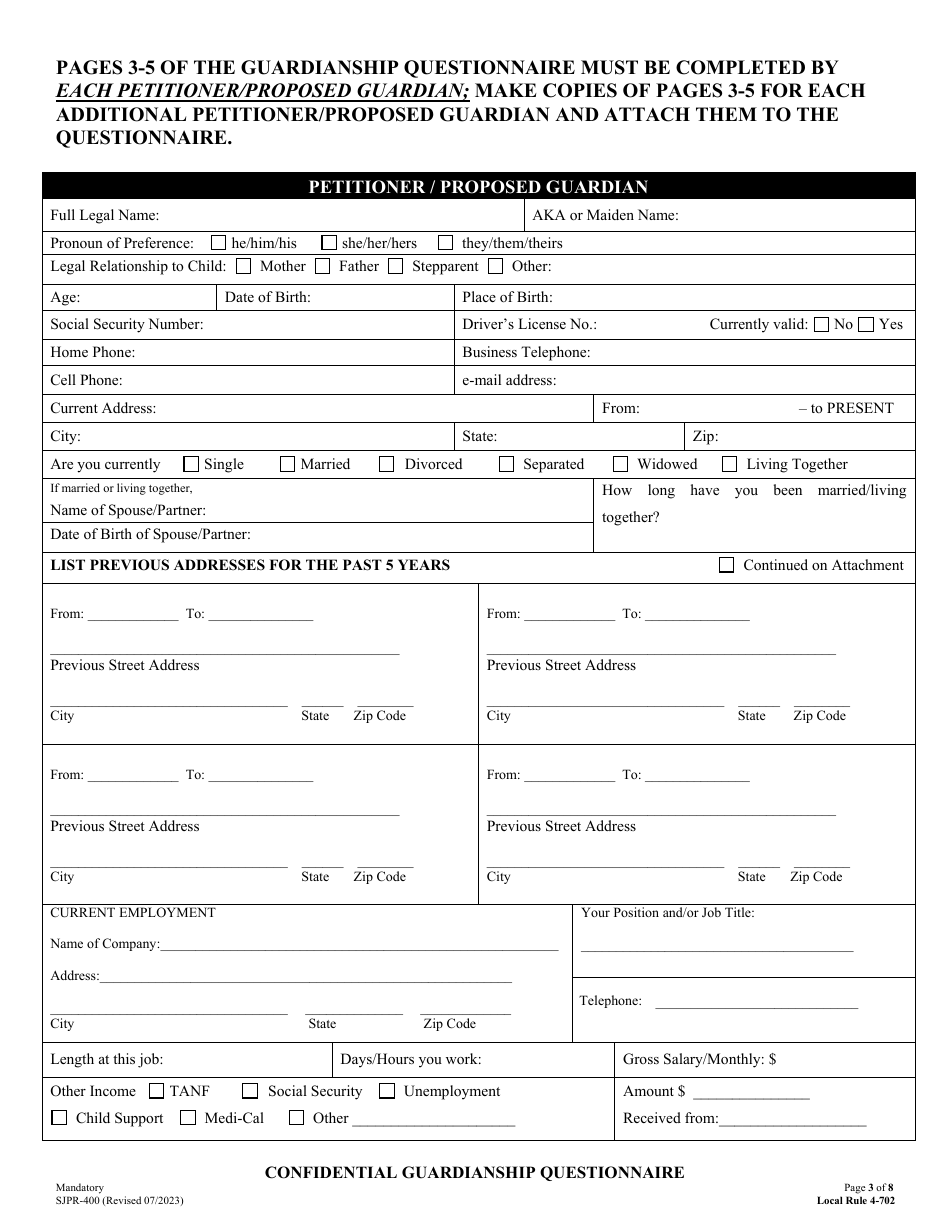 Form SJPR-400 - Fill Out, Sign Online and Download Fillable PDF, County ...