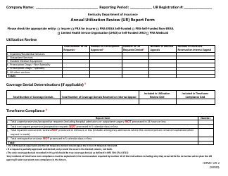 Document preview: Form HIPMC-UR-2 Annual Utilization Review (Ur) Report Form - Kentucky
