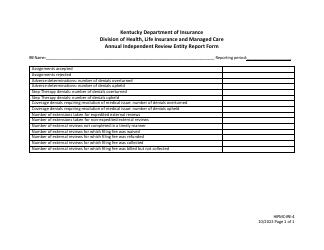 Document preview: Form HIPMC-IRE-4 Annual Independent Review Entity Report Form - Kentucky