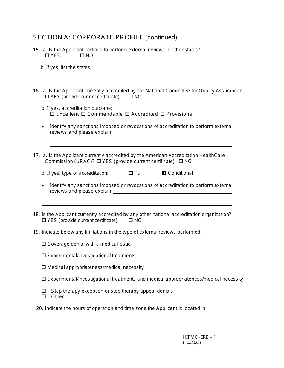 Form HIPMC-IRE-1 Application for Certification of an Independent Review Entity - Kentucky, Page 7
