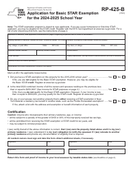Document preview: Form RP-425-B Application for Basic Star Exemption - New York, 2025