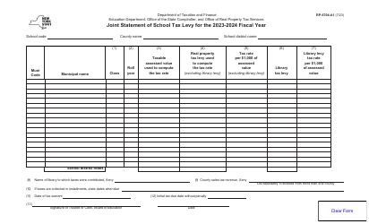 Form RP-6704-A1 Joint Statement of School Tax Levy - New York