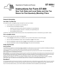 Document preview: Instructions for Form ST-809 New York State and Local Sales and Use Tax Return for Part-Quarterly (Monthly) Filers - New York