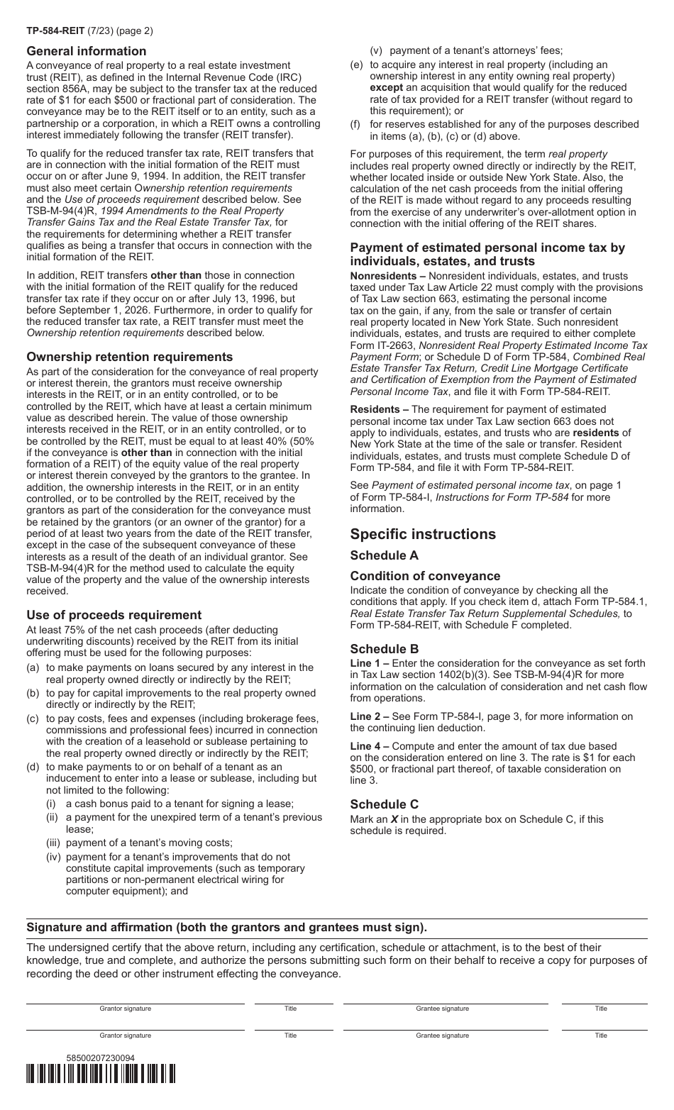 Form TP584REIT Download Printable PDF or Fill Online Combined Real