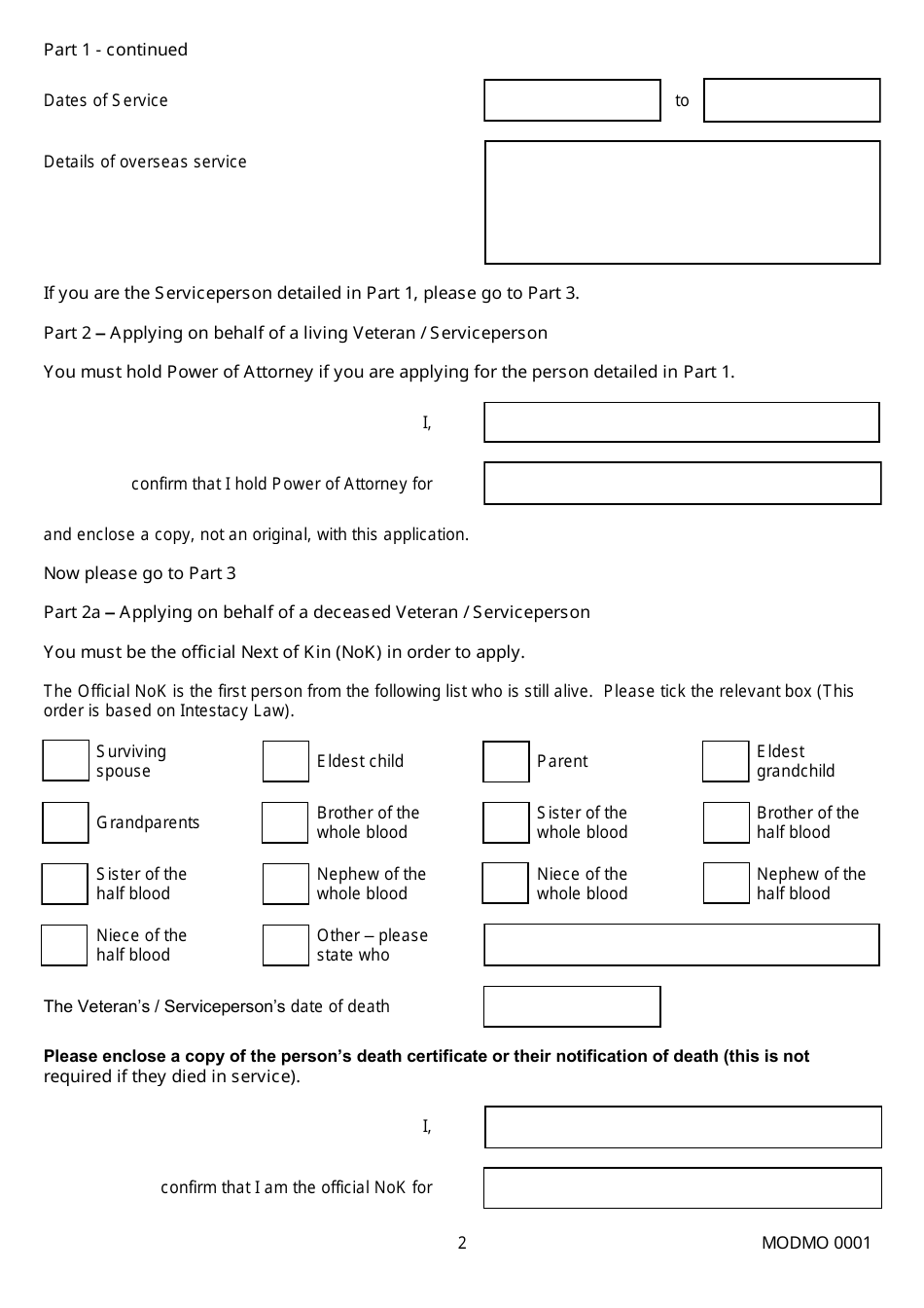 Form MODMO0001 Medal Application Form - United Kingdom, Page 4