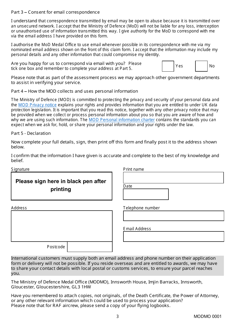 Form MODMO0001 Medal Application Form - United Kingdom, Page 5