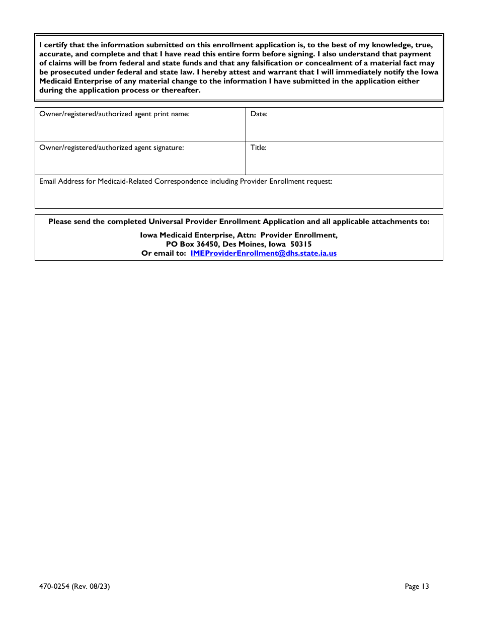 Form 470-0254 Iowa Medicaid Universal Provider Enrollment Application - Iowa, Page 13