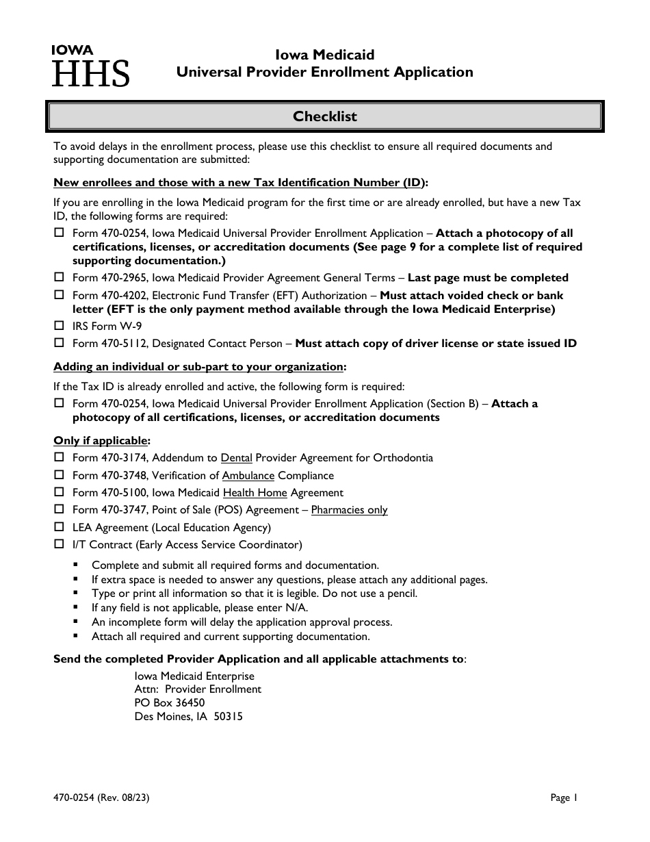 Form 470-0254 Iowa Medicaid Universal Provider Enrollment Application - Iowa, Page 1