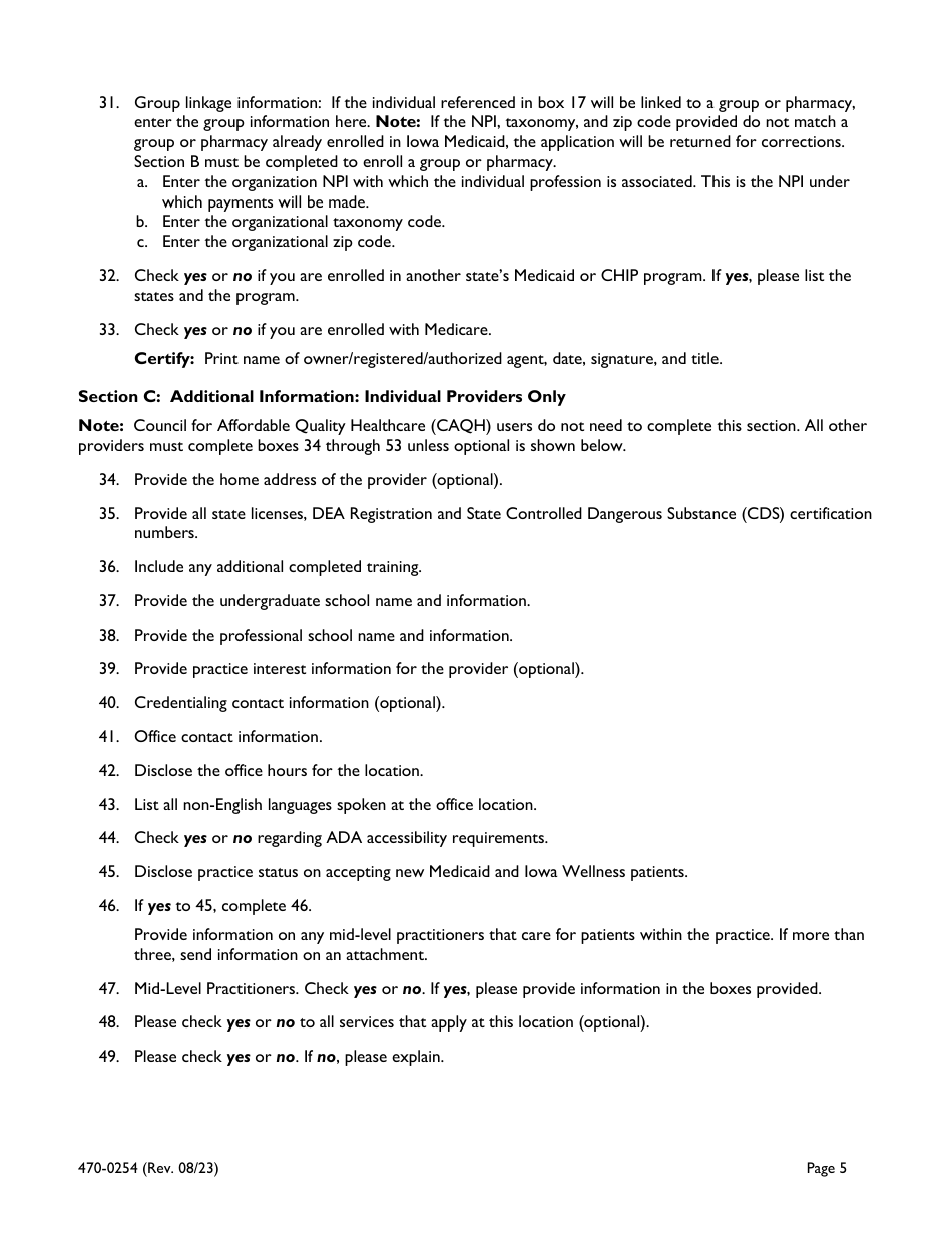 Form 470-0254 Iowa Medicaid Universal Provider Enrollment Application - Iowa, Page 5