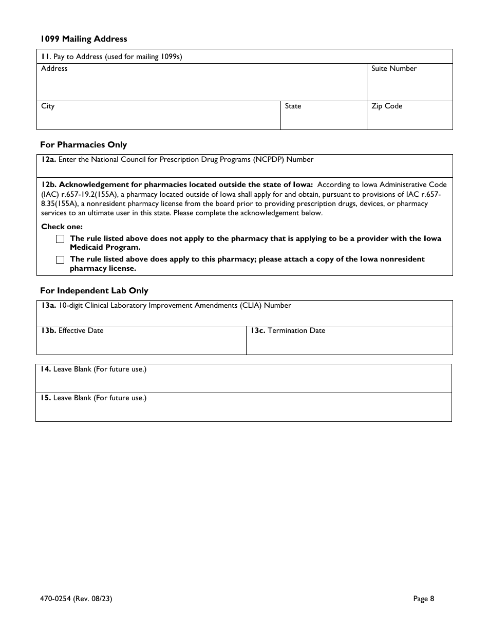 Form 470-0254 Iowa Medicaid Universal Provider Enrollment Application - Iowa, Page 8