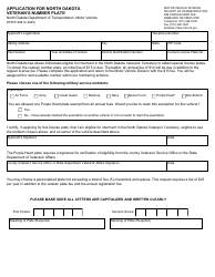 Document preview: Form SFN51628 Application for North Dakota Veteran's Number Plate - North Dakota
