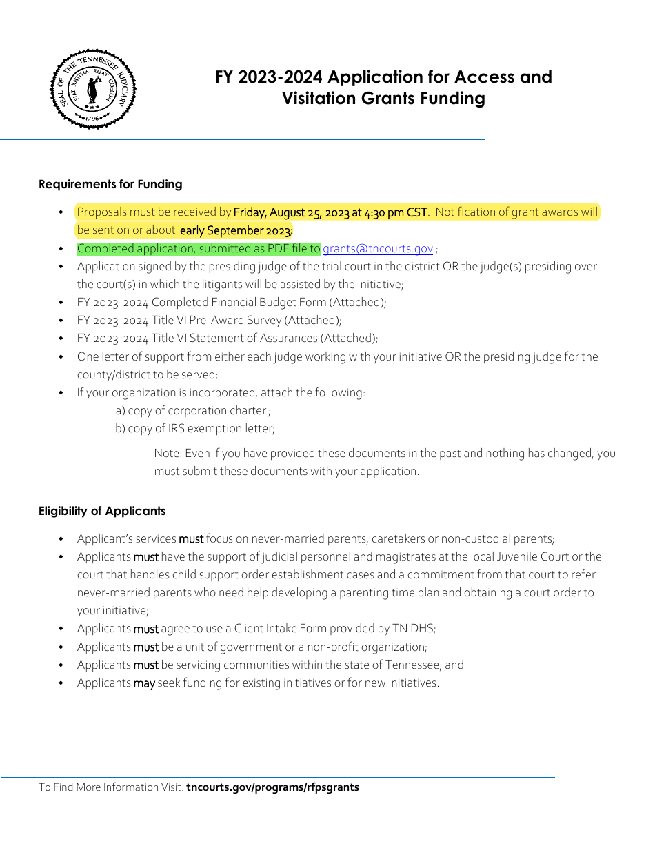 Application for Access and Visitation Grants Funding - Tennessee, Page 2