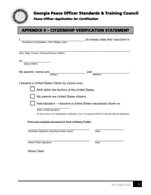 Appendix 9 Citizenship Verification Statement - Georgia (United States)