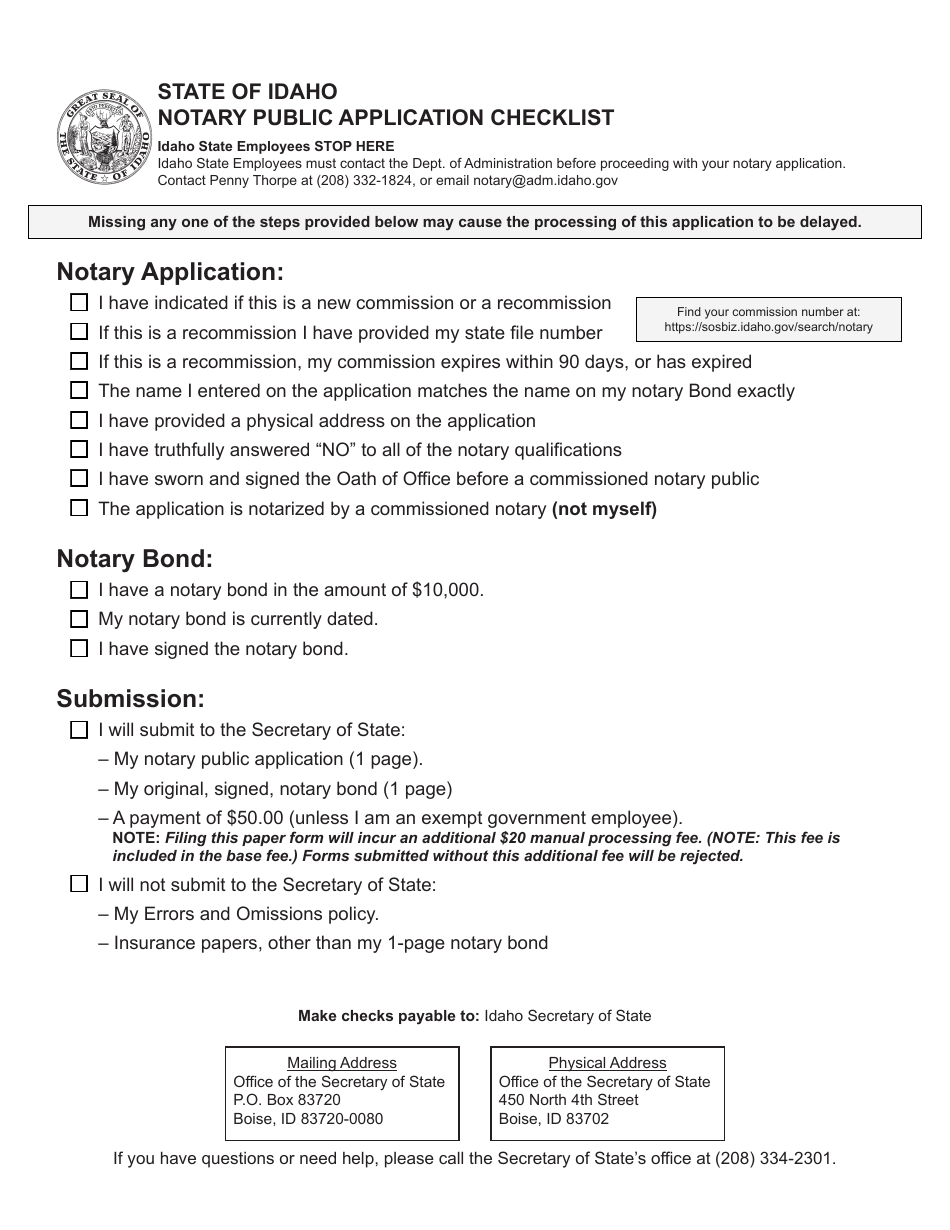 Notary Public Application - Idaho, Page 1
