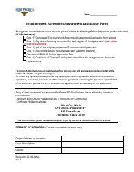 Document preview: Encroachment Agreement Assignment Application Form - City of Fort Worth, Texas