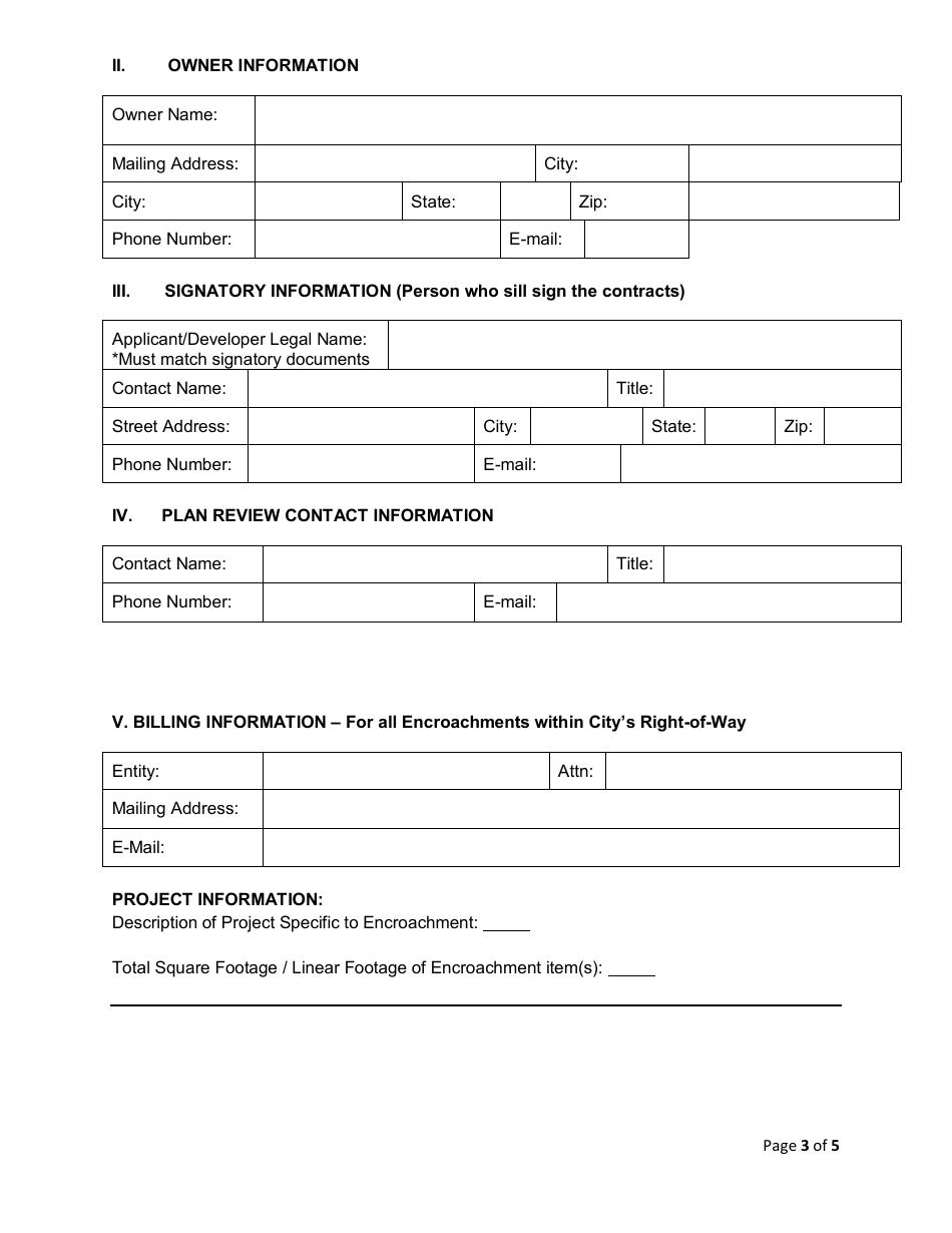 Encroachment Agreement Initiation Form - City of Fort Worth, Texas, Page 3
