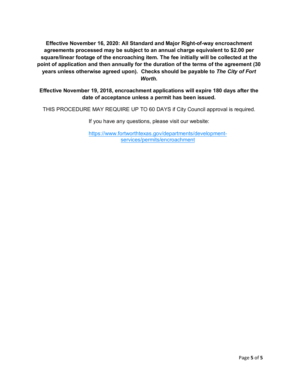 Encroachment Agreement Initiation Form - City of Fort Worth, Texas, Page 5