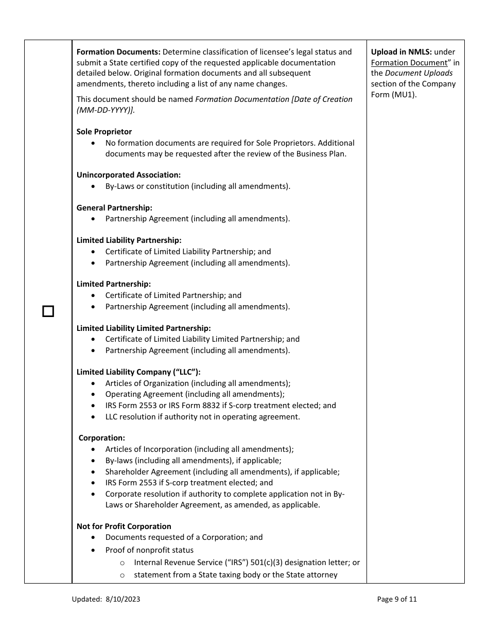 Ar Money Transmitter License New Application Checklist (Company) - Arkansas, Page 9